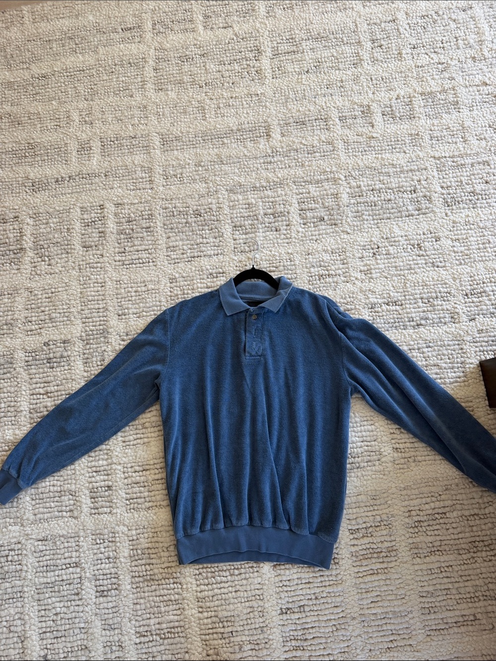 Classic Men's Blue Long-Sleeve Terry Cloth Polo Sweater